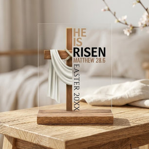 Personalised He Is Risen Vintage Easter Cross Acrylic Sign