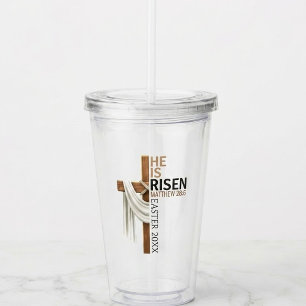 Personalised He Is Risen Vintage Easter Cross Acrylic Tumbler