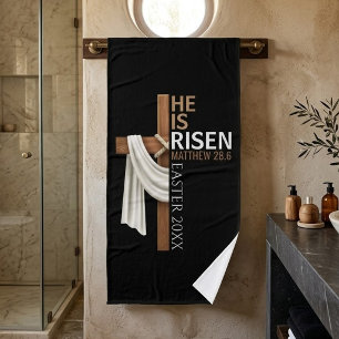 Personalised He Is Risen Vintage Easter Cross Bath Towel