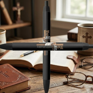 Personalised He Is Risen Vintage Easter Cross Black Ink Pen