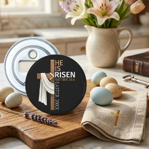 Personalised He Is Risen Vintage Easter Cross Bottle Opener