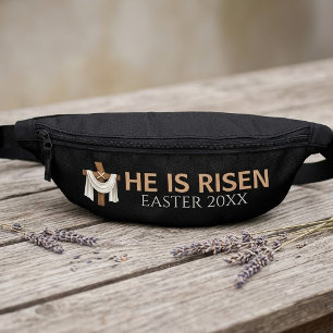 Personalised He Is Risen Vintage Easter Cross Bum Bags
