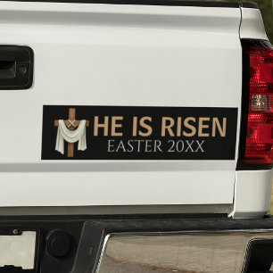Personalised He Is Risen Vintage Easter Cross Bumper Sticker