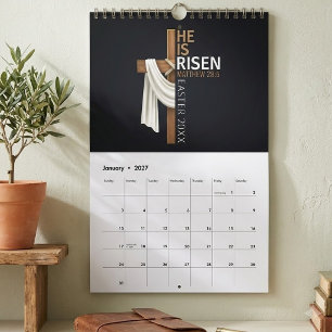 Personalised He Is Risen Vintage Easter Cross Calendar