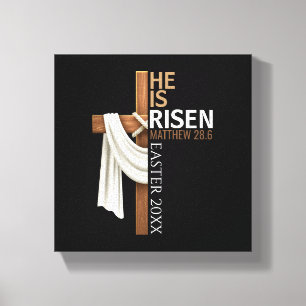 Personalised He Is Risen Vintage Easter Cross Canvas Print