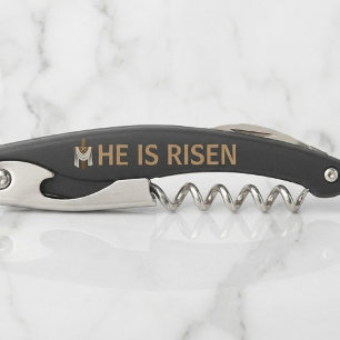 Personalised He Is Risen Vintage Easter Cross Corkscrew