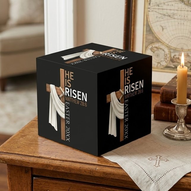 Personalised He Is Risen Vintage Easter Cross Cube (Creator Uploaded)
