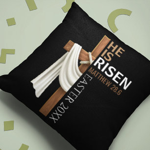 Personalised He Is Risen Vintage Easter Cross Cushion