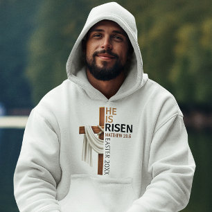 Personalised He Is Risen Vintage Easter Cross Hoodie