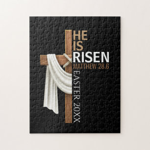 Personalised He Is Risen Vintage Easter Cross Jigsaw Puzzle