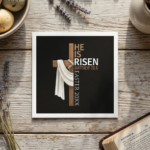 Personalised He Is Risen Vintage Easter Cross Napkin