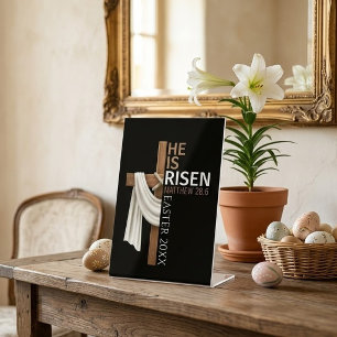 Personalised He Is Risen Vintage Easter Cross Pedestal Sign