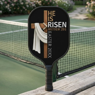 Personalised He Is Risen Vintage Easter Cross Pickleball Paddle