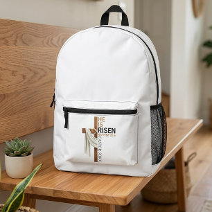 Personalised He Is Risen Vintage Easter Cross Printed Backpack