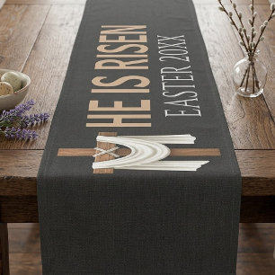 Personalised He Is Risen Vintage Easter Cross Short Table Runner