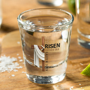 Personalised He Is Risen Vintage Easter Cross Shot Glass
