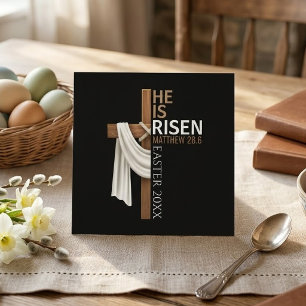 Personalised He Is Risen Vintage Easter Cross Square Business Card