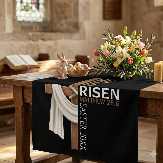 Personalised He Is Risen Vintage Easter Cross Tablecloth (Creator Uploaded)