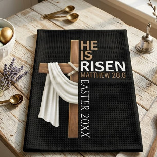 Personalised He Is Risen Vintage Easter Cross Tea Towel