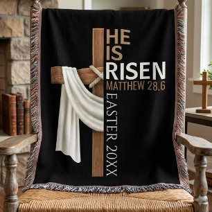 Personalised He Is Risen Vintage Easter Cross Throw Blanket