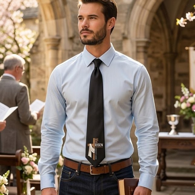Personalised He Is Risen Vintage Easter Cross Tie (Creator Uploaded)
