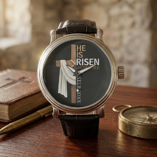 Personalised He Is Risen Vintage Easter Cross Watch