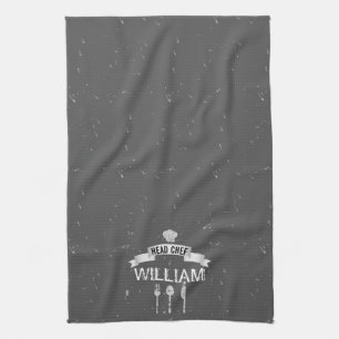 Personalised Head Chef grey kitchen towel