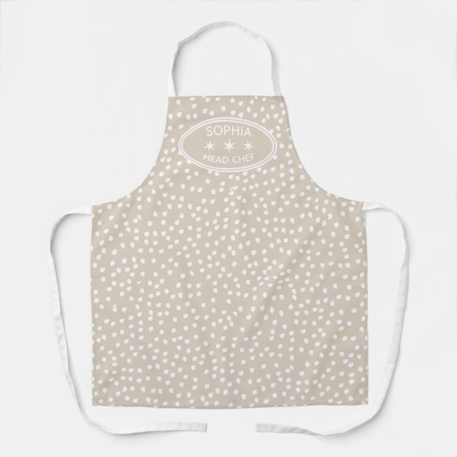 Personalised head Chef Modern Boho beige Polka Dot Apron (Front)
