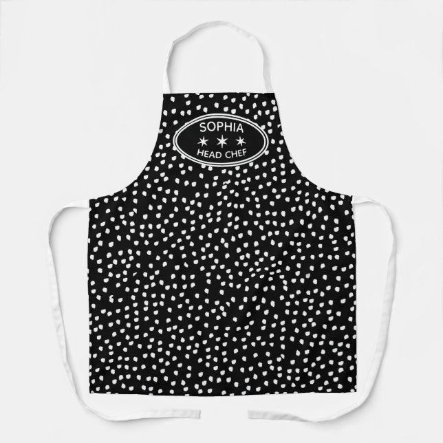 Personalised head Chef Modern Boho black Polka Dot Apron (Front)