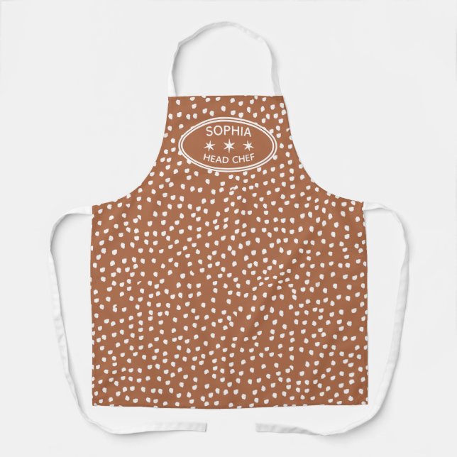 Personalised head Chef Modern Boho brown Polka Dot Apron (Front)