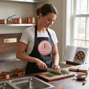 Personalised Head Chef Monogram Pink & Gold Logo Apron