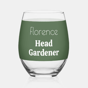 Personalised Head Gardener Sage Green Garden Lover Stemless Wine Glass