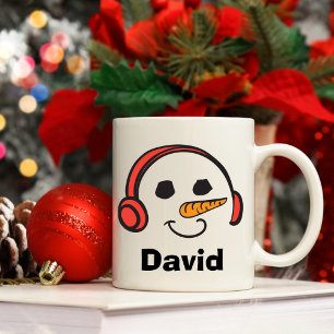 Personalised Headphones Music Snowman Coffee Mug