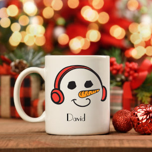 Personalised Headphones Music Snowman Coffee Mug