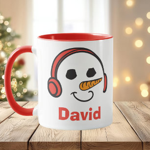 Personalised Headphones Music Snowman Mug