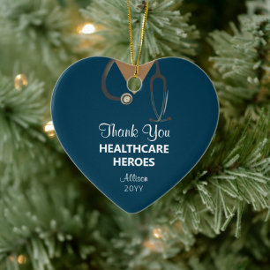 Personalised Healthcare Worker Thank You Blue Name Ceramic Tree Decoration