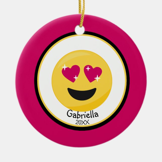 Personalised Hear Eyes Love Emoji Ornament (Front)