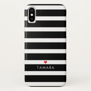 Personalised Heart and Black Stripes iPhone X Case