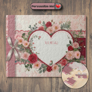 Personalised Heart and Rose Jigsaw Puzzle