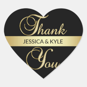 Personalised Heart Black Gold Wedding Thank You Heart Sticker