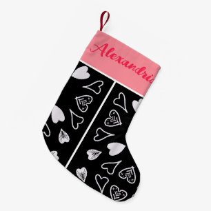 Personalised Heart Black Pink Small Christmas Stocking