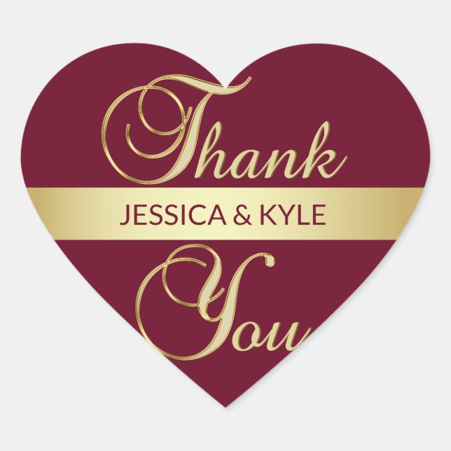 Personalised Heart BURGUNDY Gold Wedding Heart Sticker (Front)