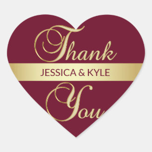 Personalised Heart BURGUNDY Gold Wedding Heart Sticker