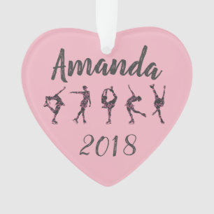 Personalised Heart Figure Skating Ornament - Pink