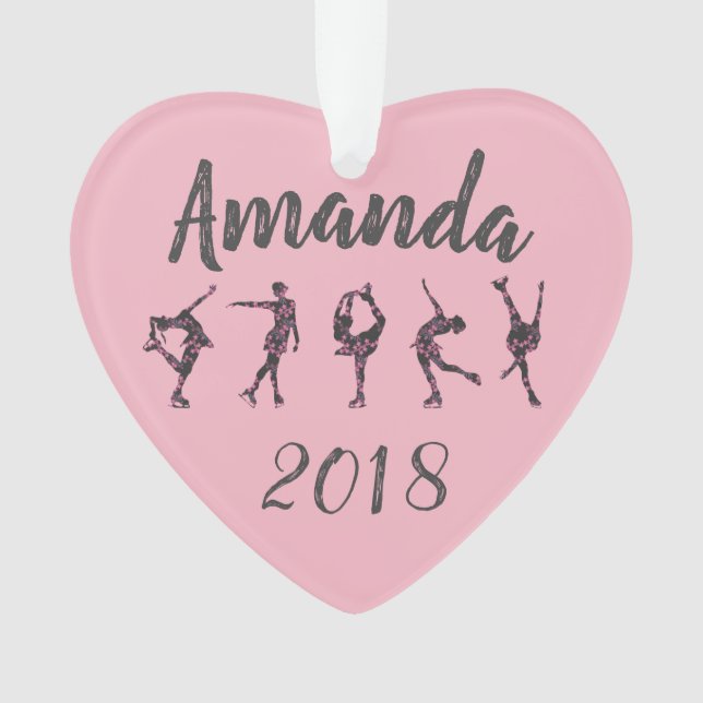Personalised Heart Figure Skating Ornament - Pink (Front)