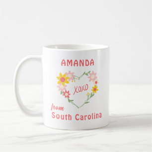 Personalised Heart Flowered Mug