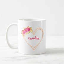 Personalised Heart & Flowers Romantic Mug