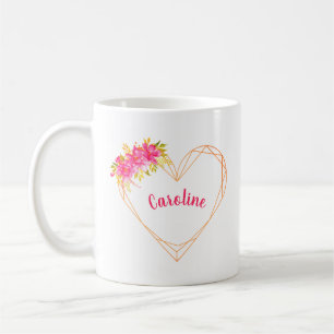 Personalised Heart & Flowers Romantic Mug