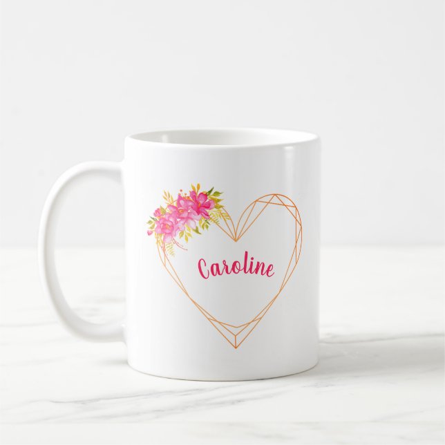 Personalised Heart & Flowers Romantic Mug (Left)