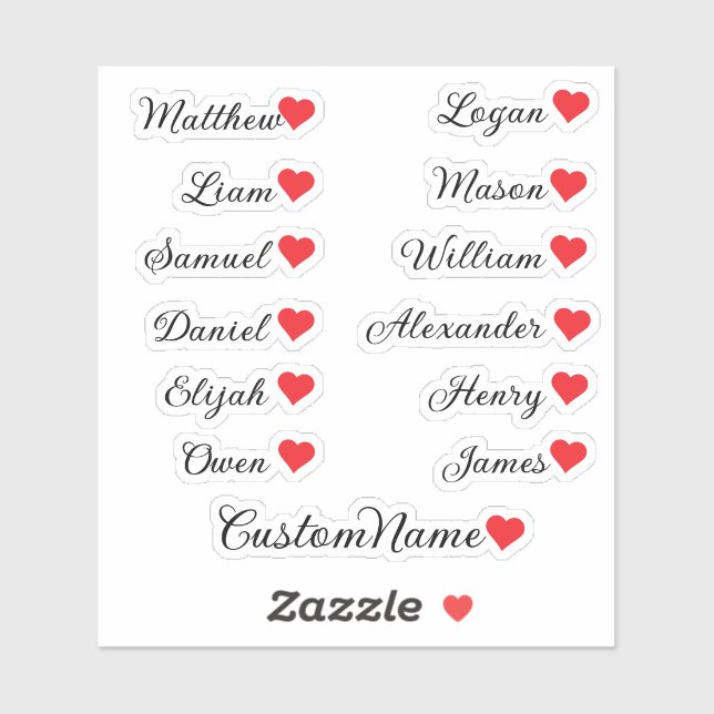 Personalised Heart Guest List – 12 Custom Name (Sheet)